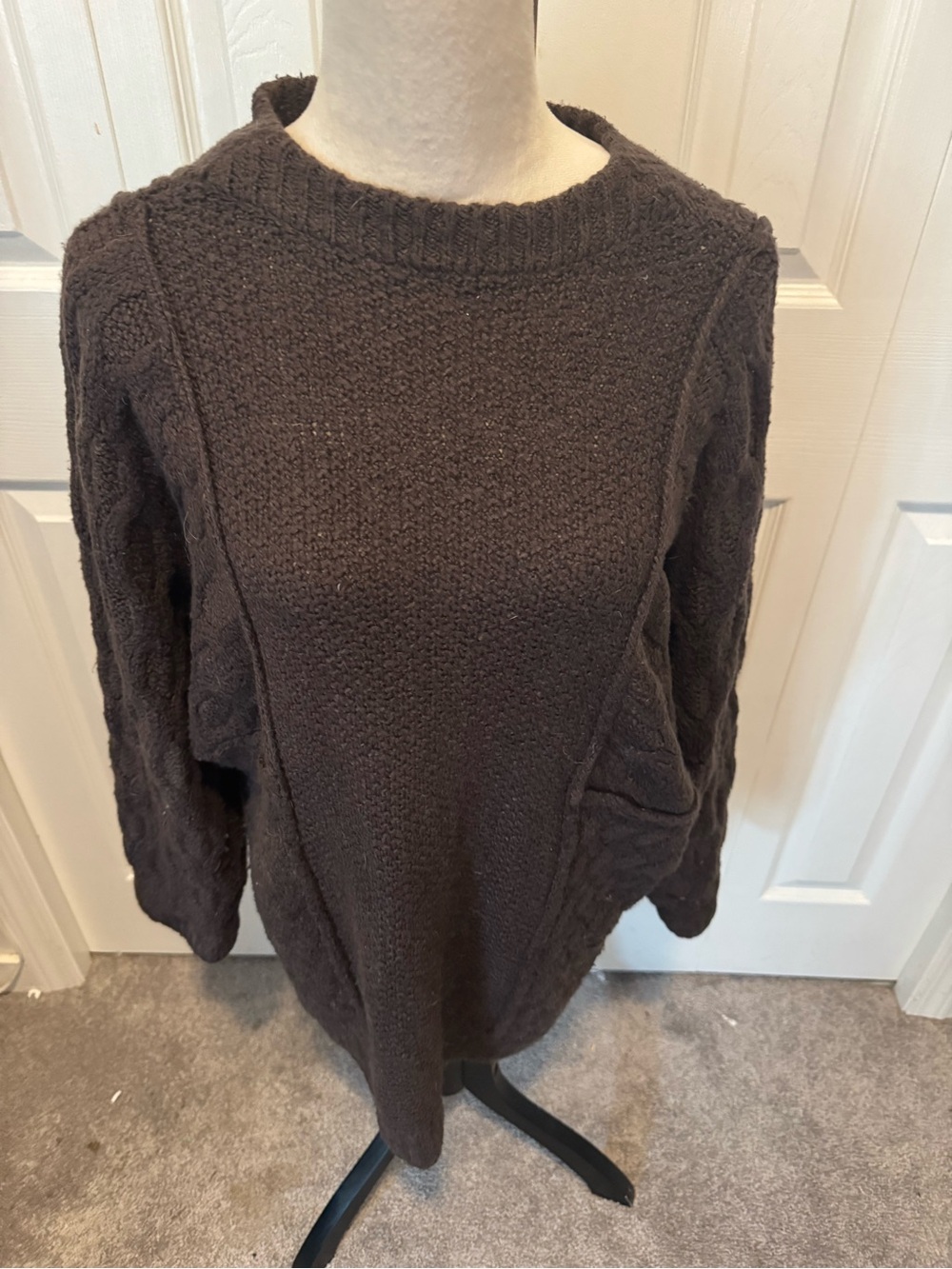Oversized Free People Cable-Knit Crew Sweater in Brown - Picture 14 of 16